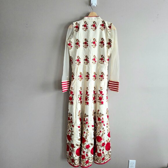 Anarkali suit with red floral embroidery. East Indian outfit. - Picture 2 of 8